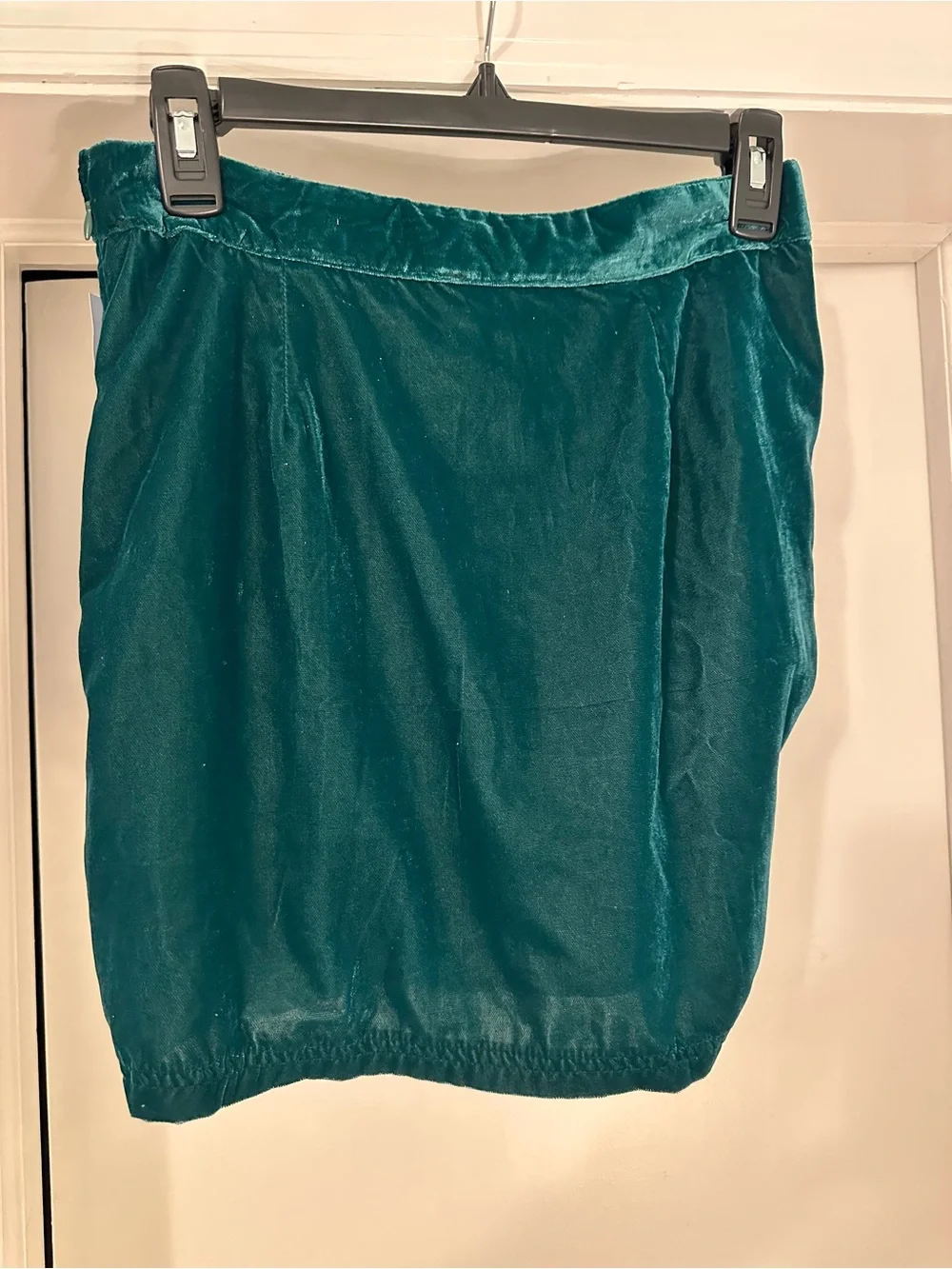 Free People Teal Velvet Ruched Drawstring Mini Skirt